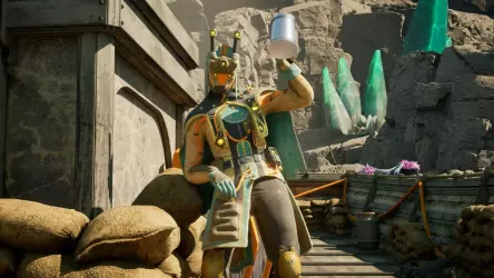 Самое необычное оружие в The Outer Worlds 2 — это меч с радужным свечением, превращающий бой в ритмическую игру, в которой у меня ничего не получается.