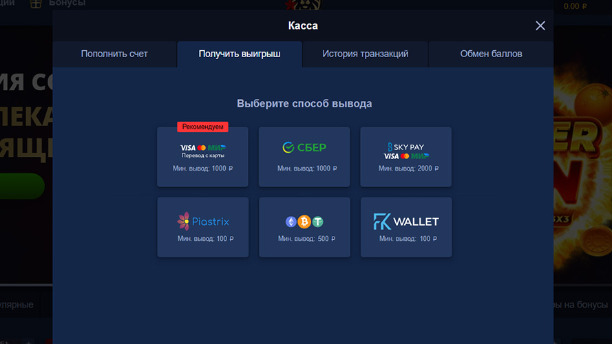 Варианты вывода денег